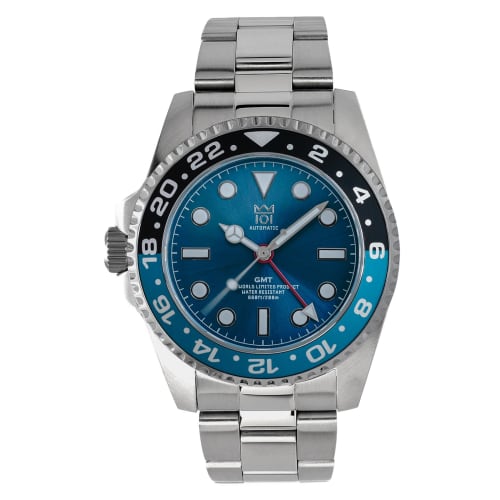 

HYAKUICHI 101 No.14L AUTOMATIC GMT DIVER S WATCH Mechanical GMT Japanese Movement World Time Left Hand Viking Blue Hack Function