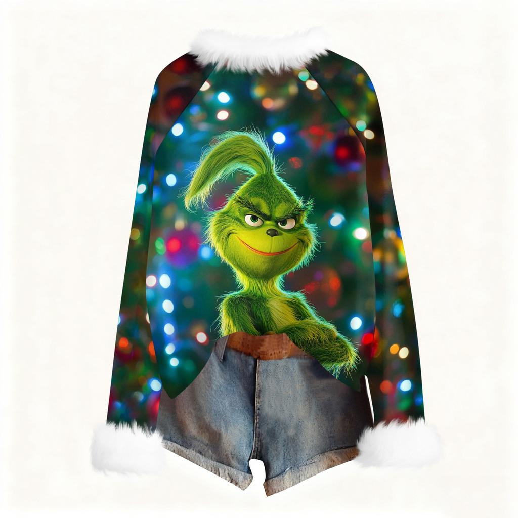 Women's Fashionable Christmas Printed Round Neck Long Sleeved Casual Pullover T-shirt Top