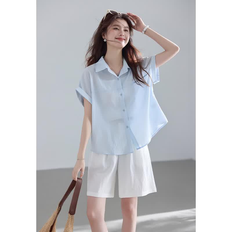 VICTORIA&VERA Women s Cotton-Linen Blend Short Sleeve Shirt S