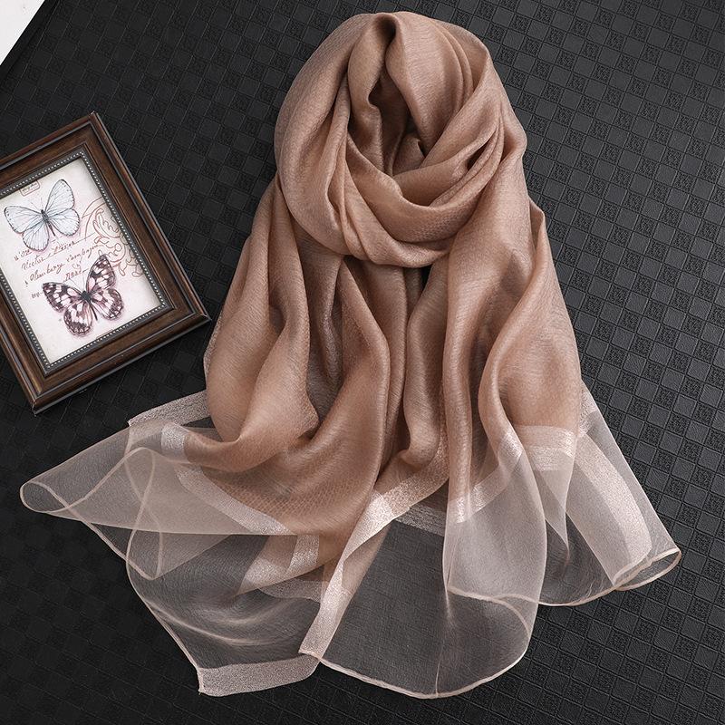 Designer-Einfarbiges Seidentuch Damen Schals Schals Und Wickeltücher Pashmina Muslimischer Chiffon-Hijab Foulard Femme Strandstolen Bandana brown
