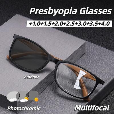 Men Adults's Timeless Classic Rectangular Square Frame Construction Progressive Focus Progressive Multifocal Light Sensitive Photochromic Reading