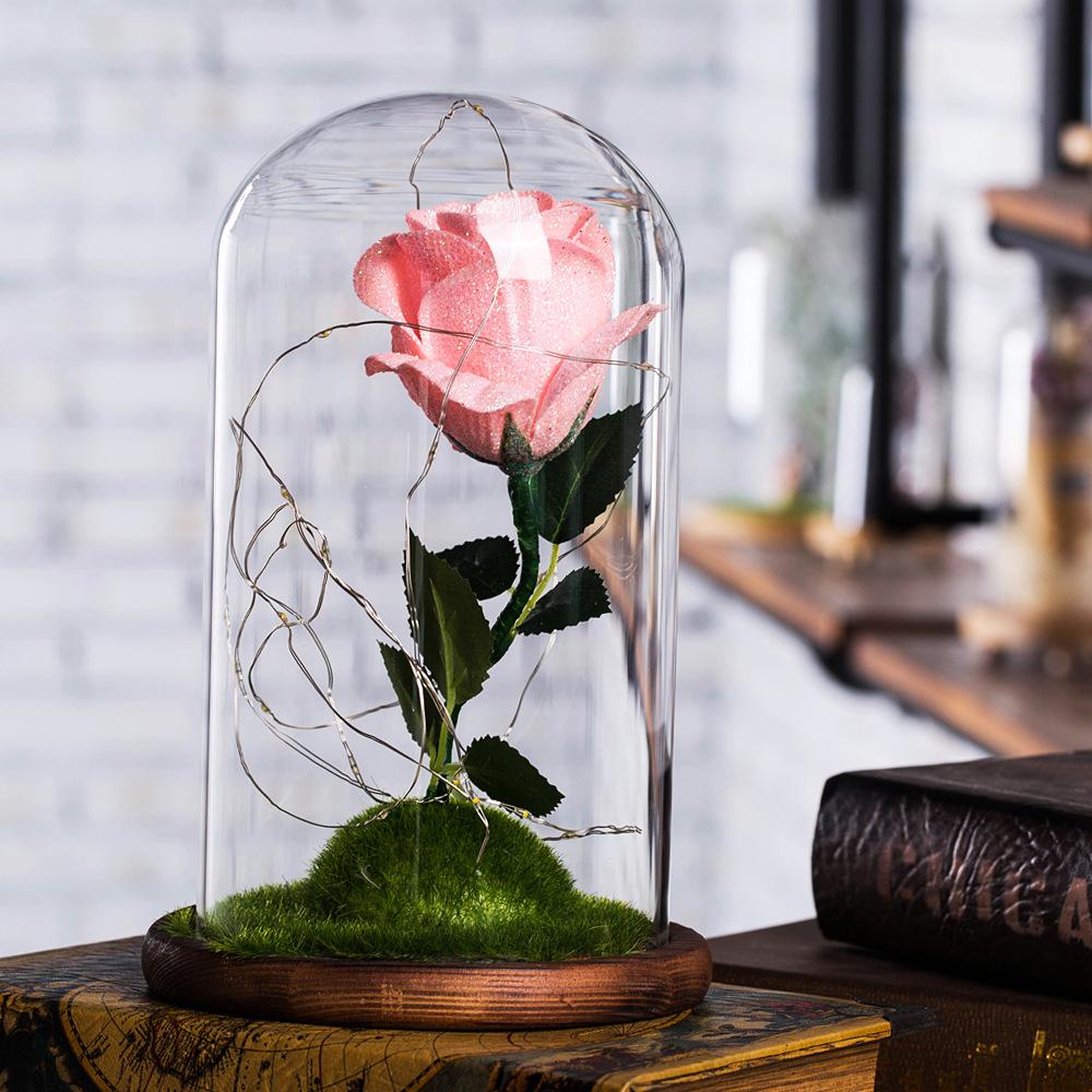 Eternal Rose Glass Cover Gift Box Simulation Pollen Color Single Rose Creative Ritual Sense Mother's Day Gift