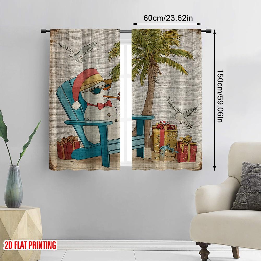 2 Stück, 2D-Flachdruck Druckvorhänge Strandstuhl Schneemann 100% Polyester (ohne Stange) Festlicher Gebrauch für Schlafzimmer, Wohnzimmer,