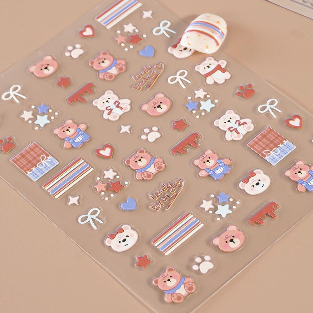 Redanco 5D Embossed Cute Bear Cartoon 3D Nail Art Stickers - Model DR1561