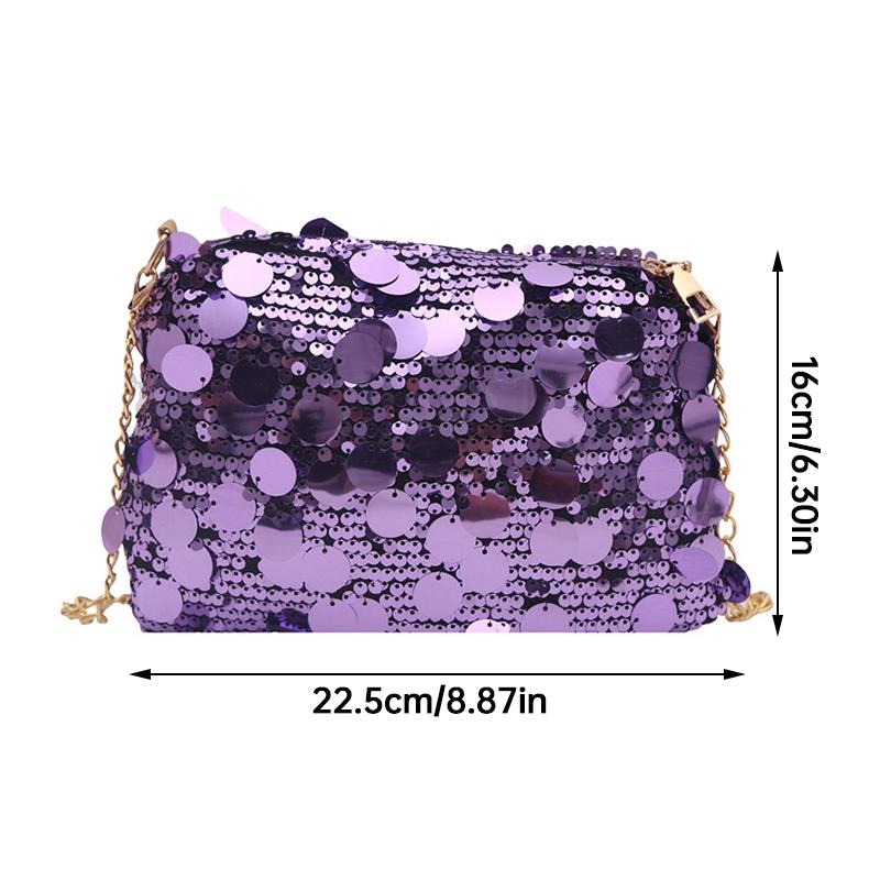 Sequin Evening Party Shoulder Bag for Women Lightweight Chain Crossbody Bag Solid Color Casual Female Handbag Fashion Trendy