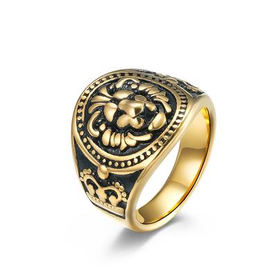 Europäischer und Amerikanischer Stil Löwenkopf Edelstahl Herrenring Retro Löwenstil Dominanter Schmuck