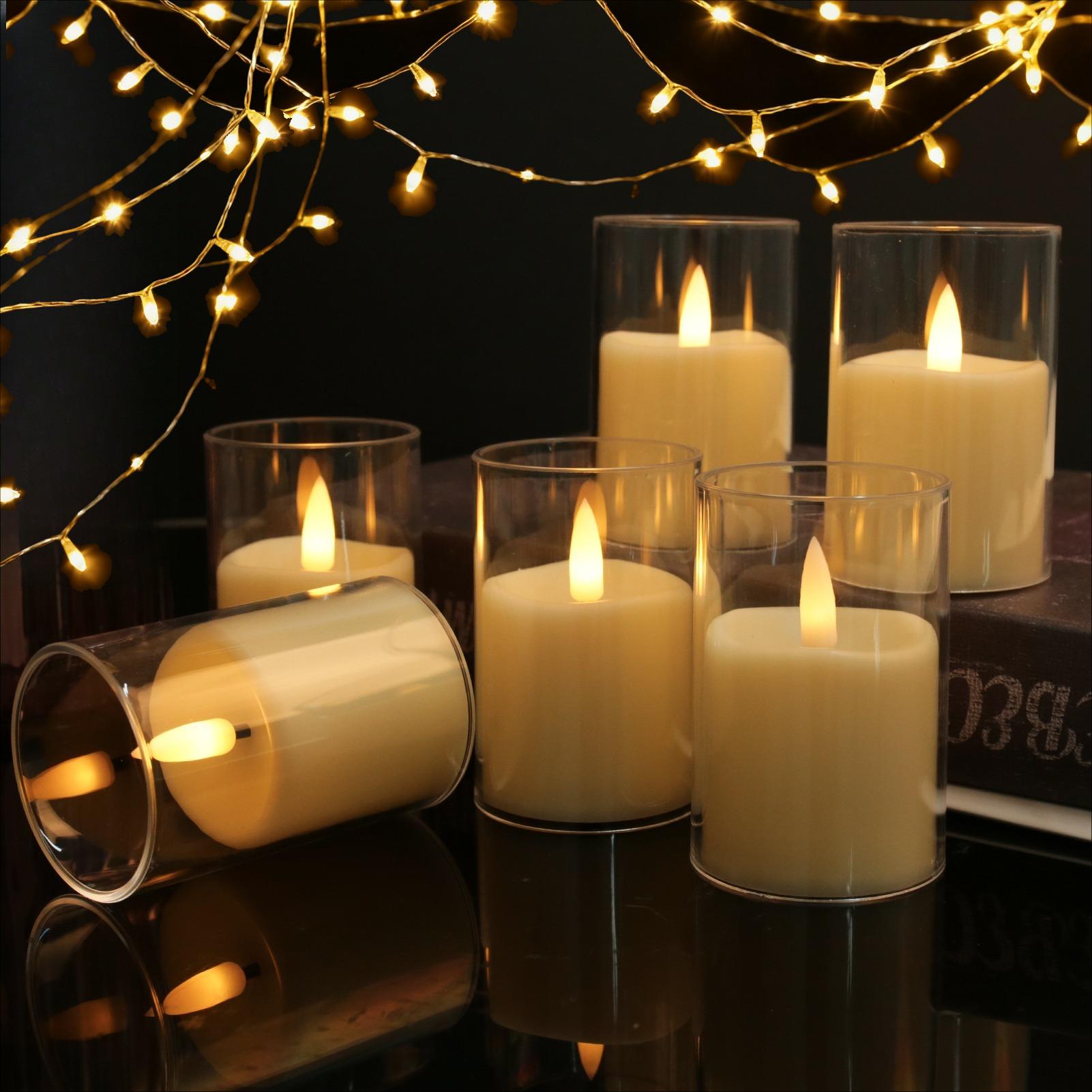 

Flickering Flameless Electronic Candles Battery 3D Wick LED Candles with Timer Remote & Lampshade for Christams Wedding Decor чистий
