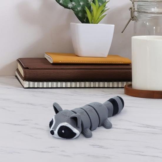 3D Printed Raccoon Ornament Flexible Articulated Raccoon Toy Mini Raccoon in Trash Can for Animal Collectors Kids Gift