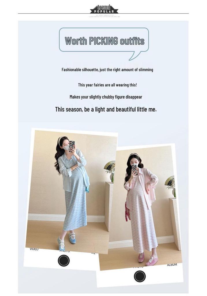 2026 Colorful Tie-Dye Vest Dress + Sun Protection Shirt for Pregnant Women, Slimming & Loose Ice-Cool Maternity Set