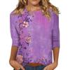 2026 Spring/Summer New Women's Fashion Printed Three-Quarter Sleeve Loose Round Neck Casual T-Shirt Top