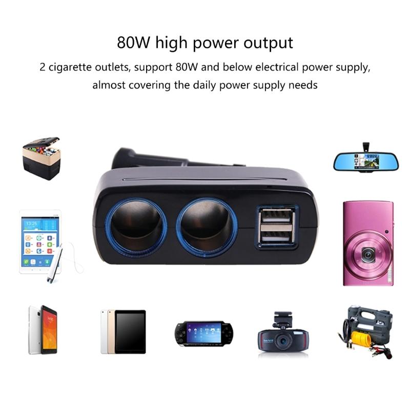 12V/24V Vehicles Lighter Socket Splitter Multiple Device Charging Car Accessory with 2 USB Interfaces Totally 3A Output