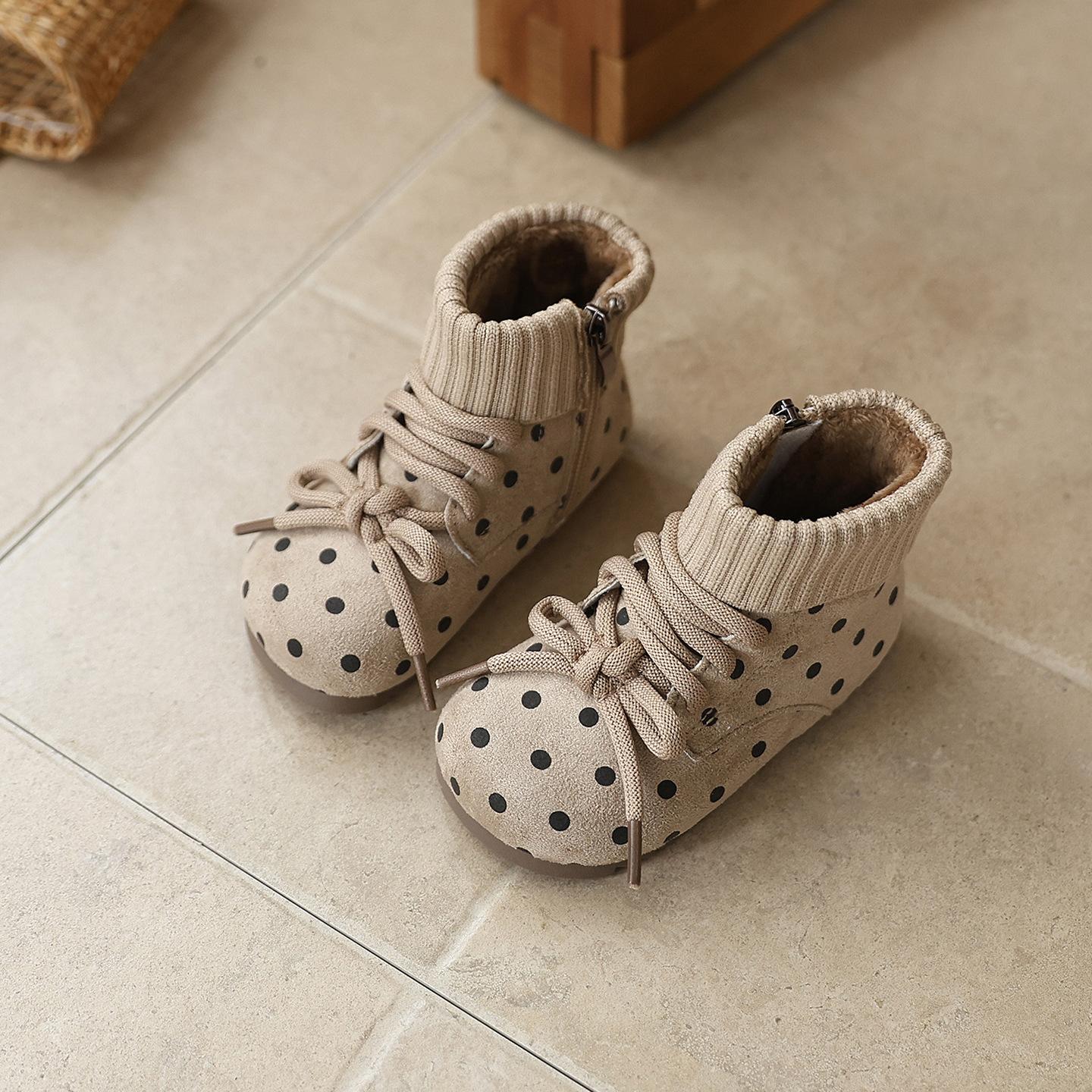 

Girls cotton shoes with polka dots, new winter children s plush warm furry shoes, soft-soled baby snow boots 21
