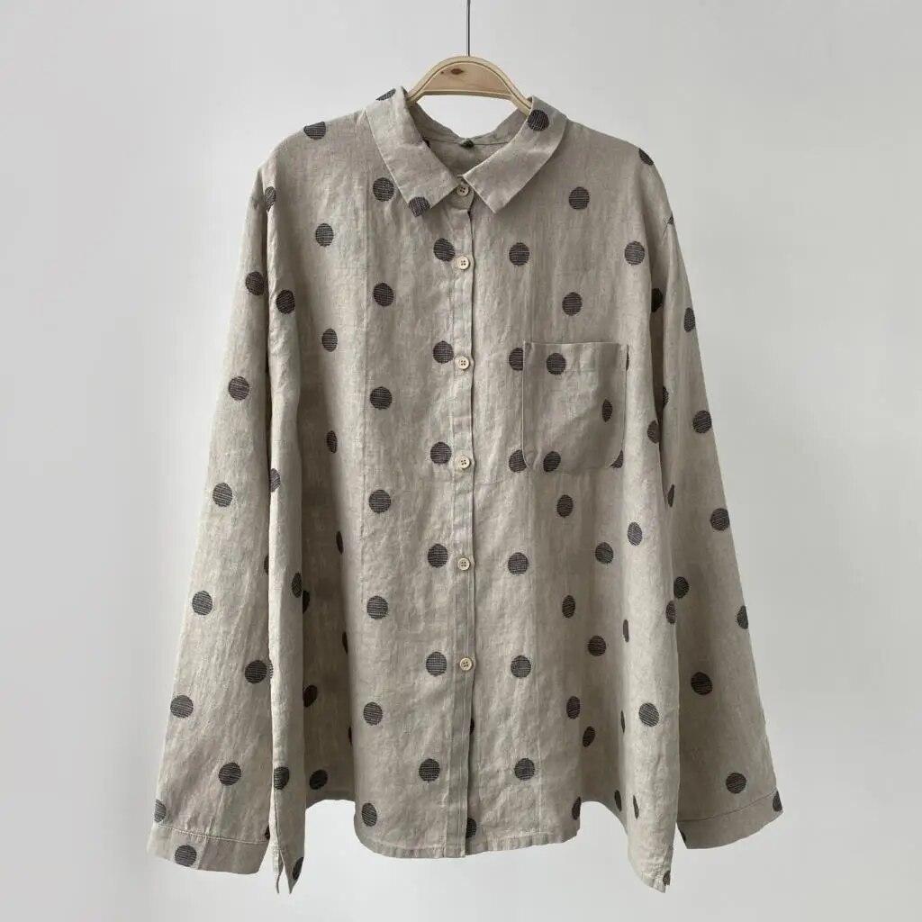 

Летние винтажные женские топы Johnature Wave Point, рубашки, повседневные универсальные блузки с отложным воротником и защитой от солнца One Size светло-серый