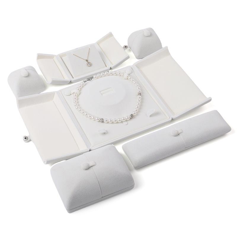 Elegant Double-Opening Velvet Jewelry Box for Rings, Bracelets, and Necklaces with Snap-Button Closure