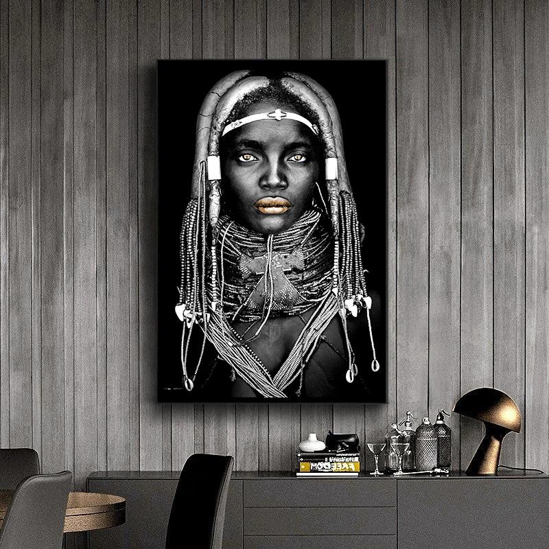 Black and White African Women Man Living Room Canvas Painting Wall Pictures Quadro Cuadros Wall Art Portrait Home Decoration