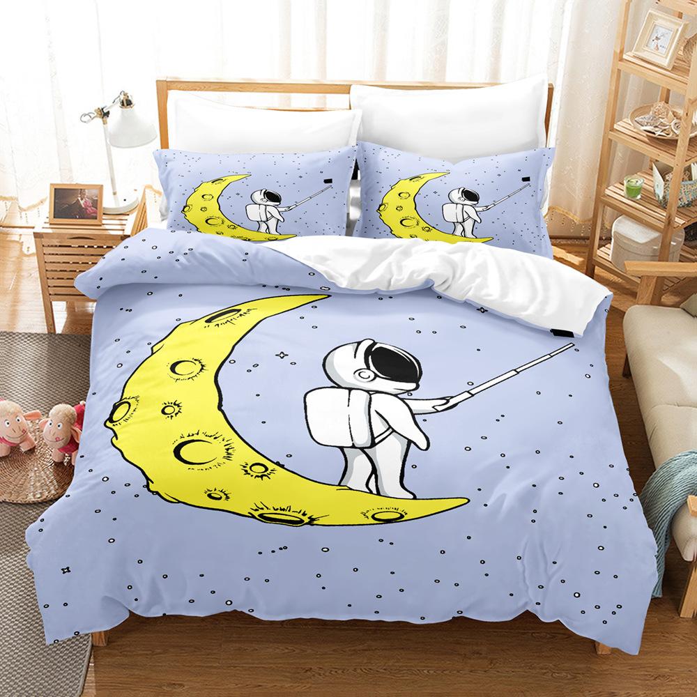 Custom Astronaut 3D Digital Printing Three-Piece Set Household Bed Sheet Quilt Cover