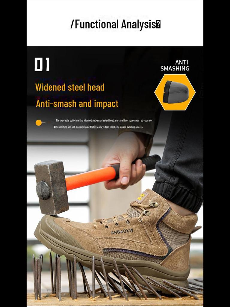 Men's Mid-Cut Winter Work Shoes - Steel Toe, Anti-Smash & Puncture Resistant, Non-Slip, Lightweight, Soft Sole, Plus Velvet.