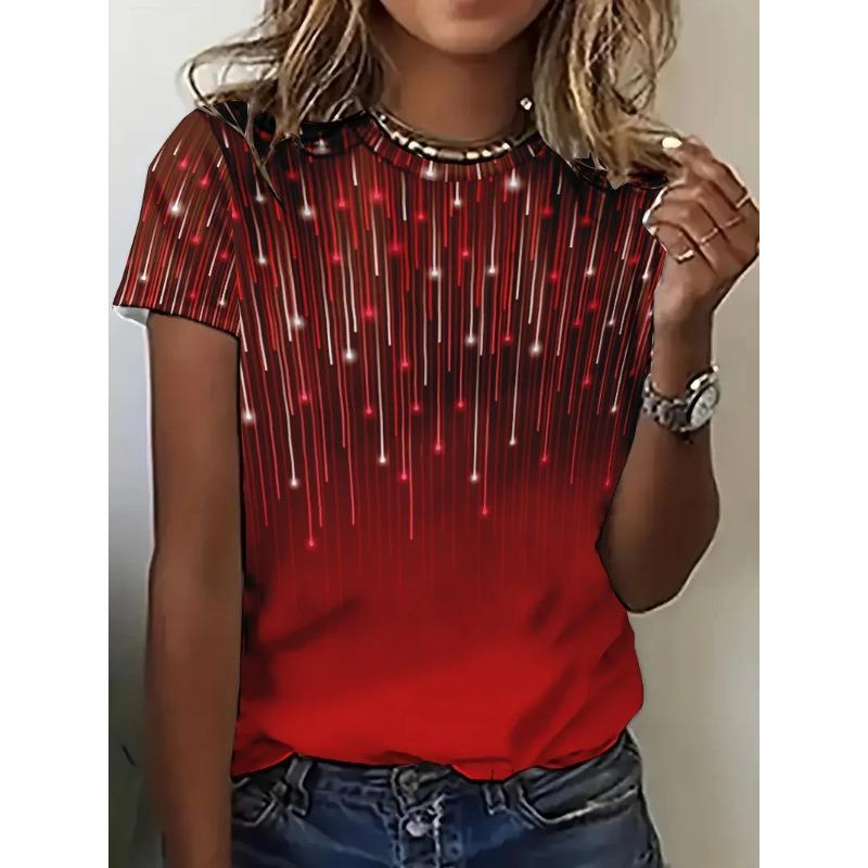 Vintage 3D Gradient Print Women T Shirt Summer Short Sleeve O-Neck Casual Ladies T Shirt Streetwear Clothing Pullover Tshirt