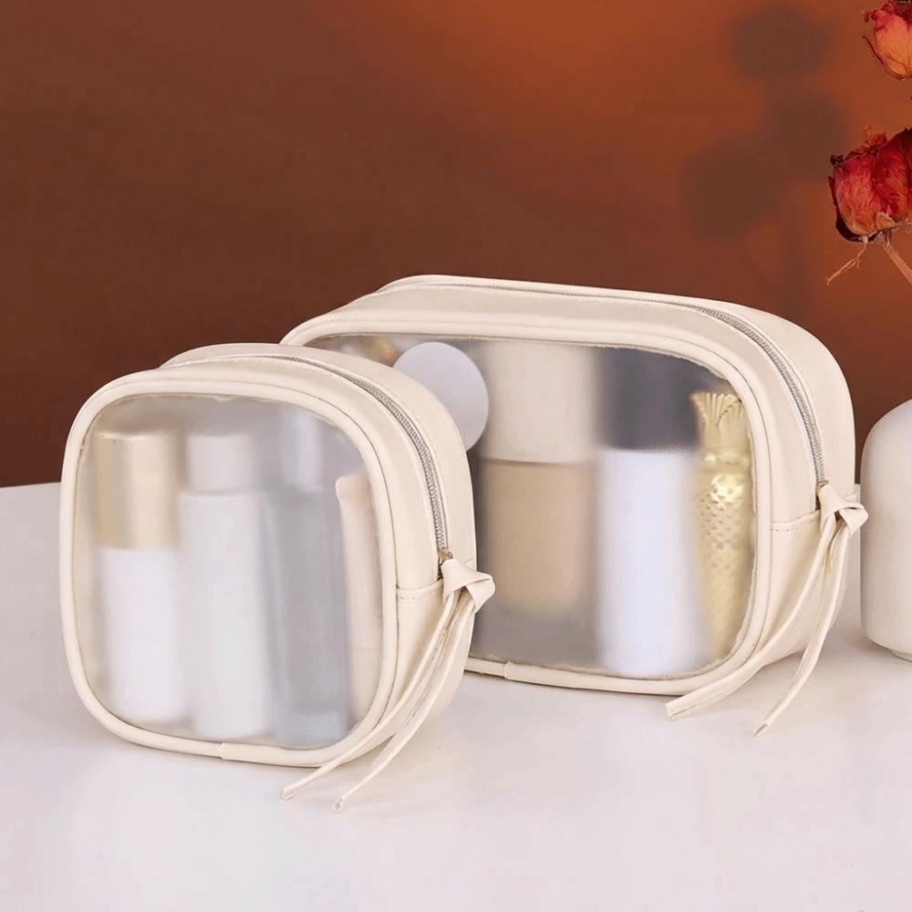 Zipper Transparent Cosmetic Bag PU Toiletry Organizer Simple Makeup Storage Bag  Ladies