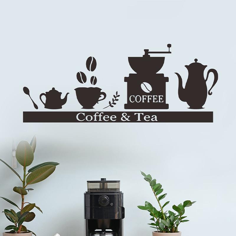Creative Coffee Cup Teapot Wall Sticker Cafe Kitchen Decor Self Adhesive Removable Waterproof Decal
