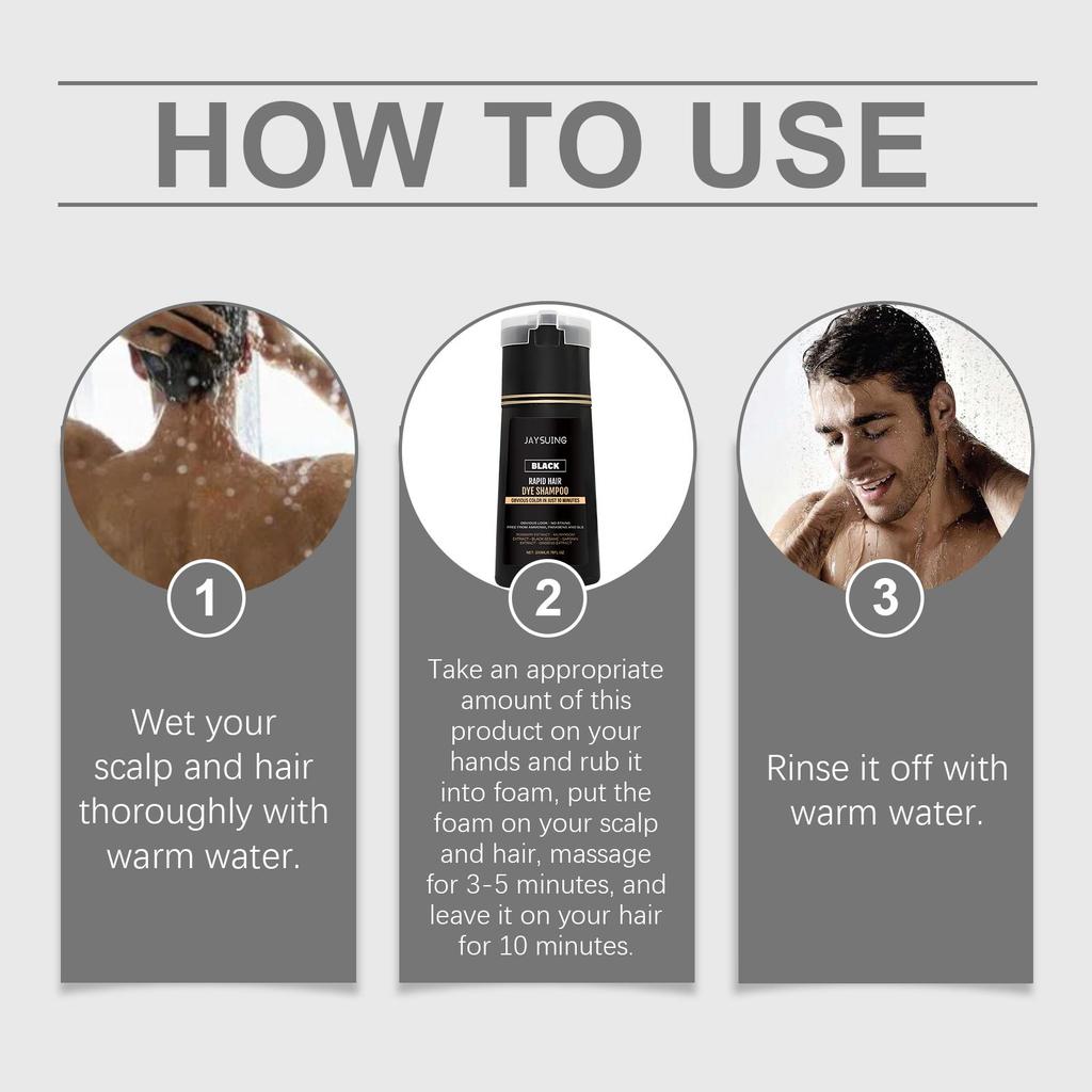 Jaysuing Men Black Instant Shampoo Natural Shine Nourishing Hair Color Shampoo No Mess Home Use 200ML