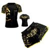 Mens Boxing Rash Guard Set UFC Training Short Sleeve Top Shorts Gym MMA Fighting