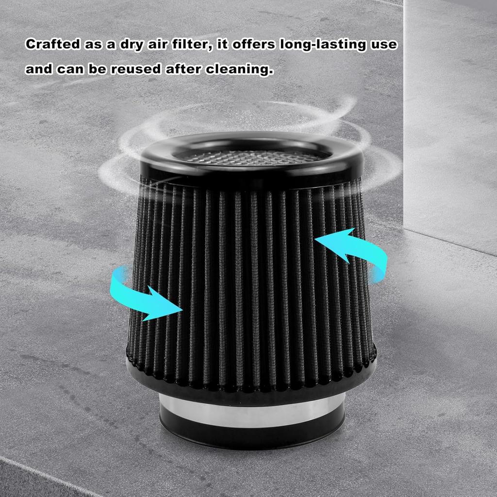 RULLINE 76mm 89mm 102mm Air Filter 3" 3.5" 4" Cold Air Intake Universal Clamp-On Air Filter Three Different Size High Flow Round Tapered Cone Cool