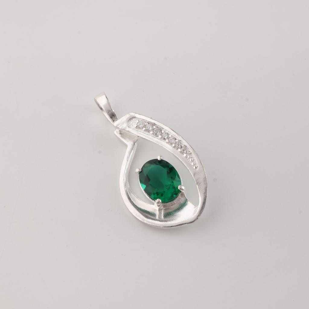 Chrome Diopside Gemstone 925 Sterling Silver Designer Zircon Pendant 1.4" Women Jewelry For Birthday Gift CZP16-7