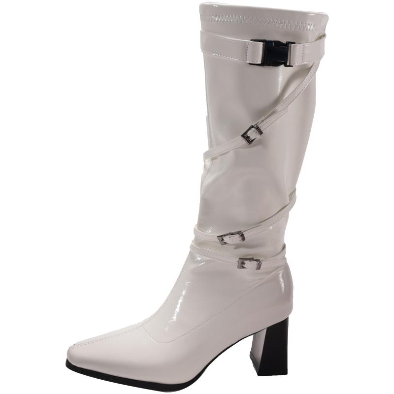 

Мода Зимняя Мода Острый Носок Платформа Женские Высокие Сапоги Мода Панк Массивный Толстый Высокий Каблук Длинные Ботильоны 39 бежевый