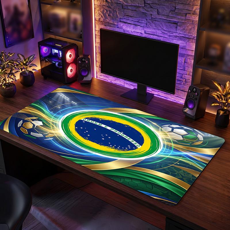 Brazil Football Crest Mouse Pad, Extended Non Slip Rubber Desk Mat for Gaming Office Laptop Fan Gift
