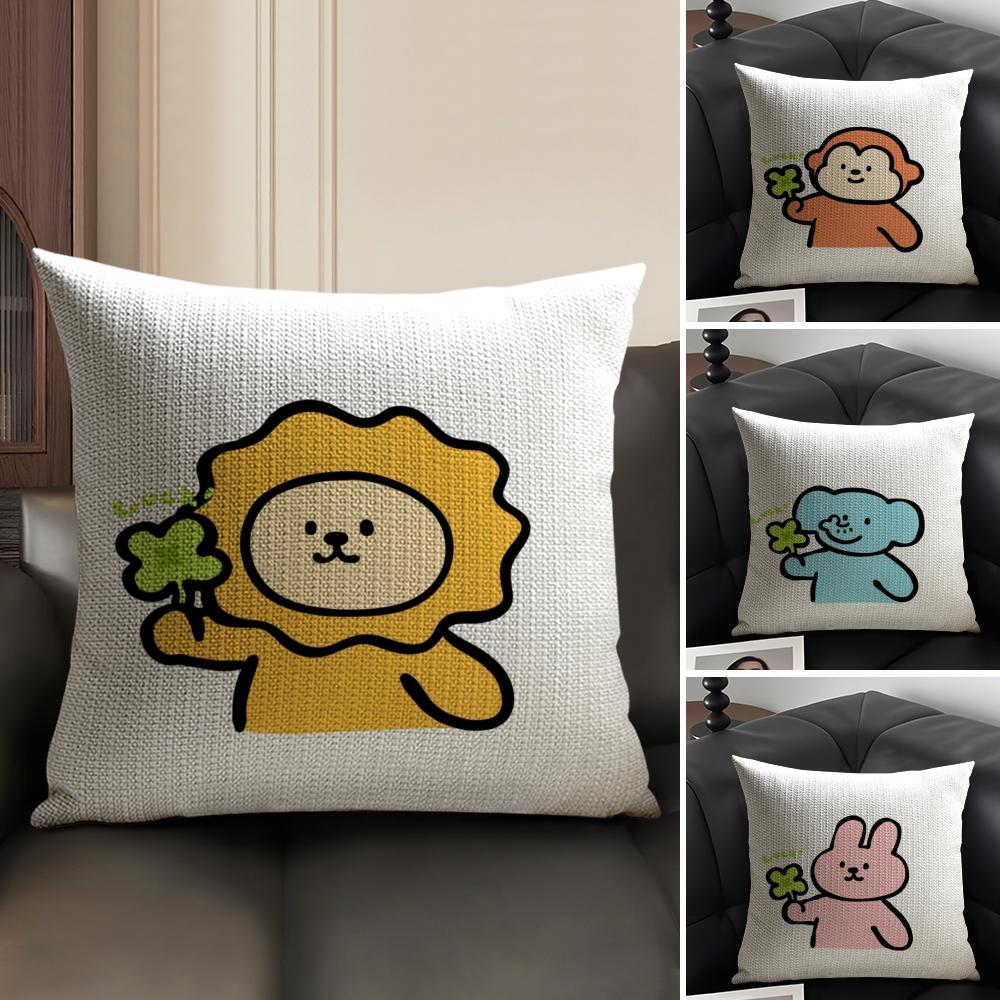 Lucky Cartoon CrystalOny Pillow Case Natural Linen Organic Fabric Double-Sided Printing Sofa Home Decor Cushion Cover