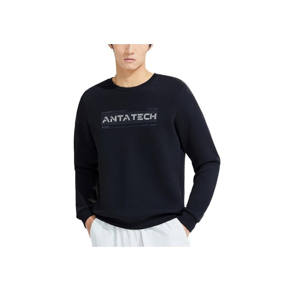 Anta Logo Print Crew Neck Pullover Sweatshirt Men Tops Basic-Black 152317727-4