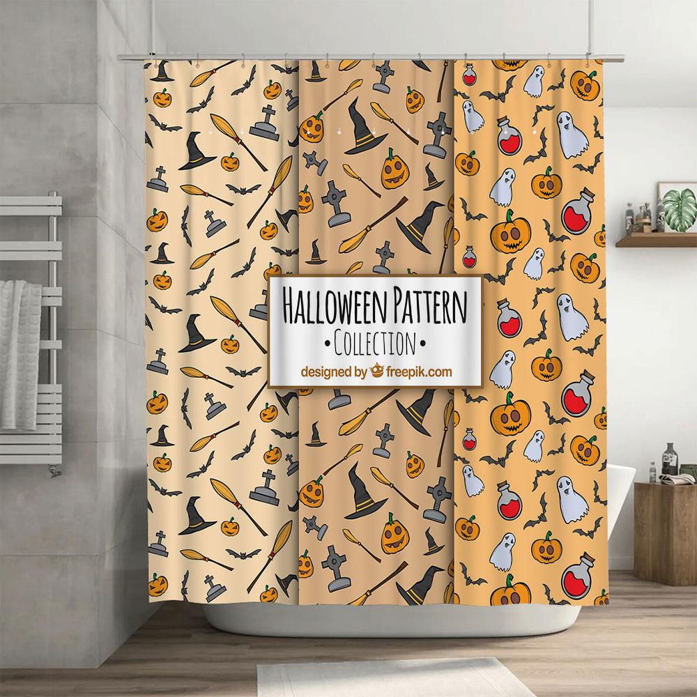 Halloween Pattern Shower Curtain Collection Ghosts Pumpkins Decorative Bathroom Accessories For Fall Season Decoration