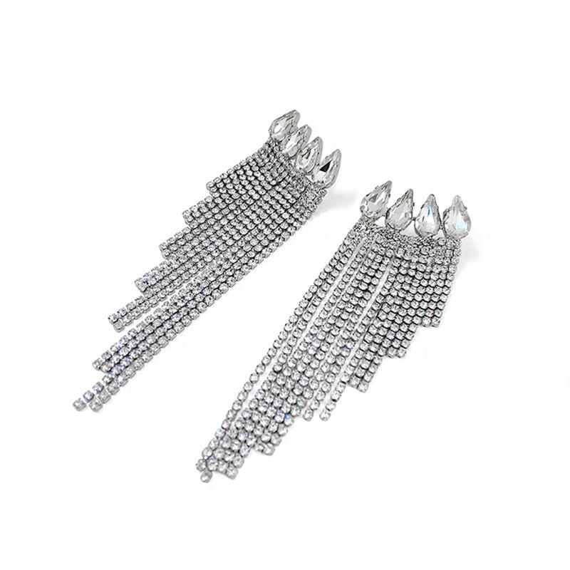 925 Silver Needle Multifaceted Chain Tassel Earrings with Diamonds for Women - European and American Statement Jewelry