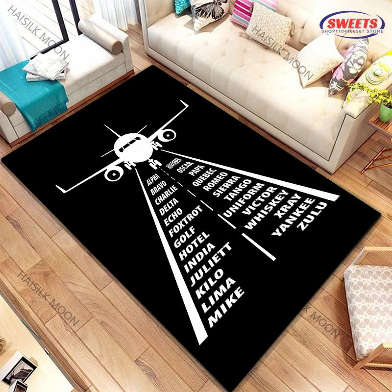 17 Style Airport Landing Strips Top View Aircraft Carpet Rug for Bedroom Living Room Home Sofa Decor, Kids Non-Slip Decor Mats