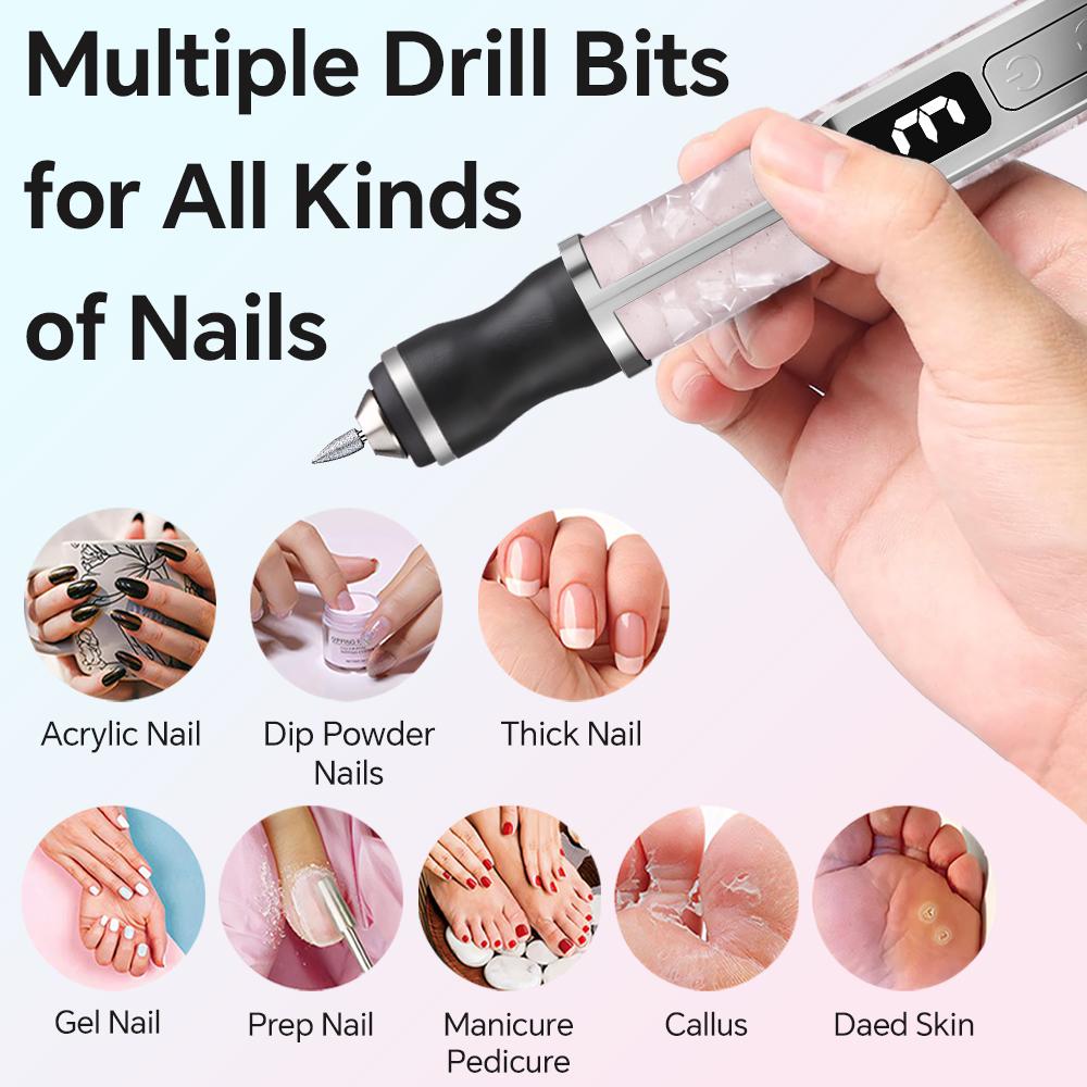 Rechargeable Electric Nail Drill Kit with 3 Modes and LED Display, Manicure Pedicure Polishing Grinding Machine for Gel Removal
