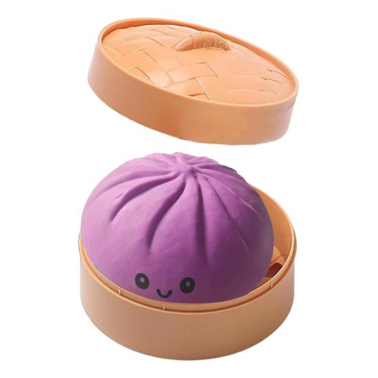 Smiling Steamed Bun Stress Ball with Steamer Anti-Anxiety Cartoon Dumpling Squeeze Toy Soft Simulated Dough Ball Fidget Sensory Toy