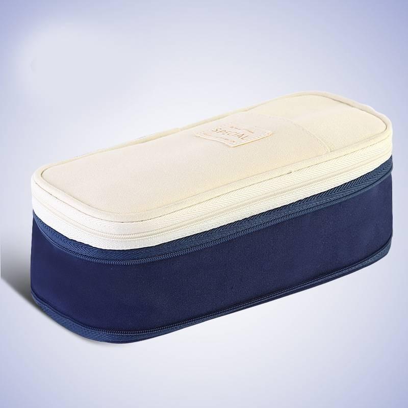 Stylish Macaron Color Canvas Expandable Large Capacity Pencil Case With Dual Zippers