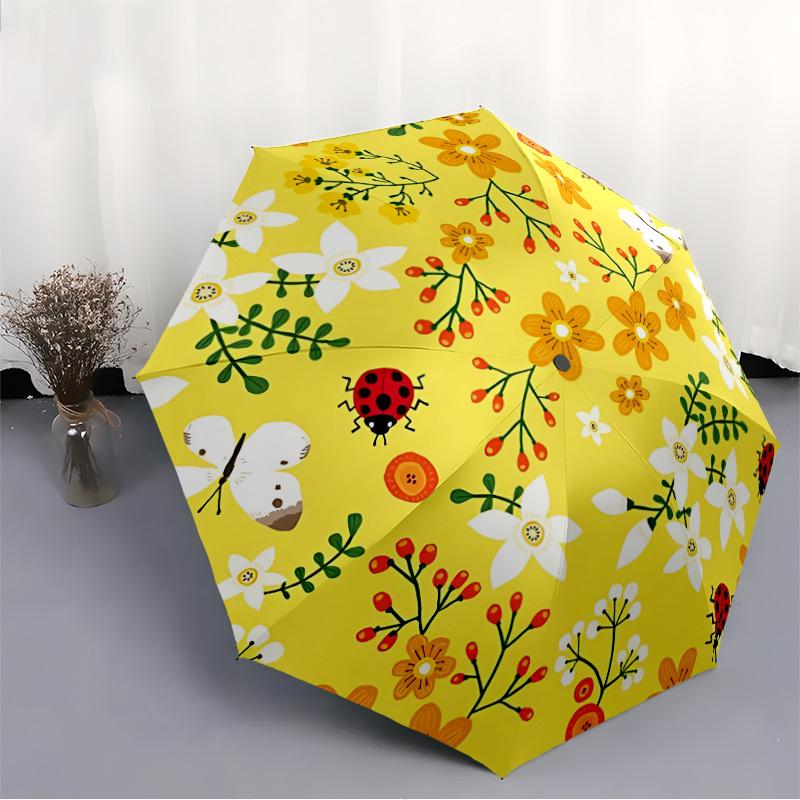 1pc Floral Pattern Automatic Folding Umbrella. Portable collapsible design, Best birthday festival gift yy250924122