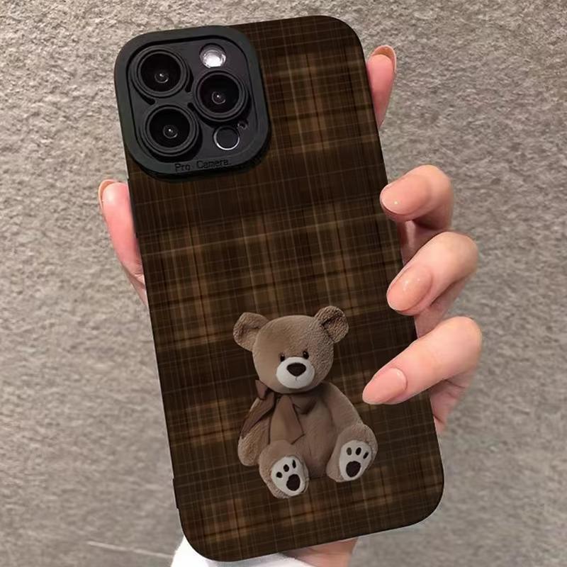 Vintage Plaid Bear Patterns Phone Case For iPhone 17 Pro Max 16 Pro 15 14 13 Mini 12 11 Pro Max 16E 17Air Hockproof Soft Cover