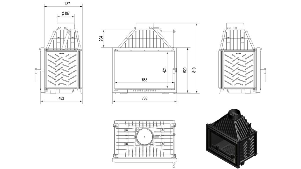 Cast iron fireplace KRATKI OLIWIA DECO 16 kW Ø 200
