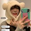 1PC Y2K Winter Warm Knit  Balaclava Hat Women Cute Bear Warm Beanie Hooded Scarf Beanie Hat Skull Cap Collar Neck Cover Pullover