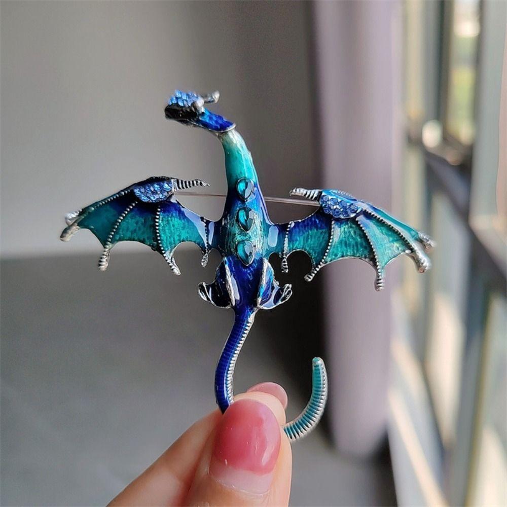 Vintage Enamel Dragon Brooches Jewelry Flying Dragon Brooch Office Rhinestone Brooch Pins