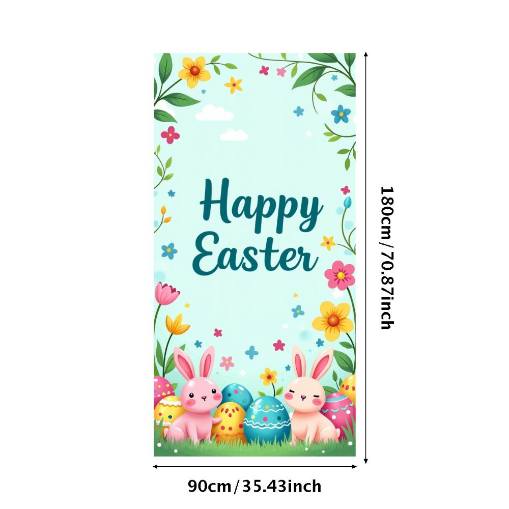 Happy Easter Banner Bunny Ears With Colorful Eggs Butterflies Backdrop Decorations Spring Celebration Background Party Supplies