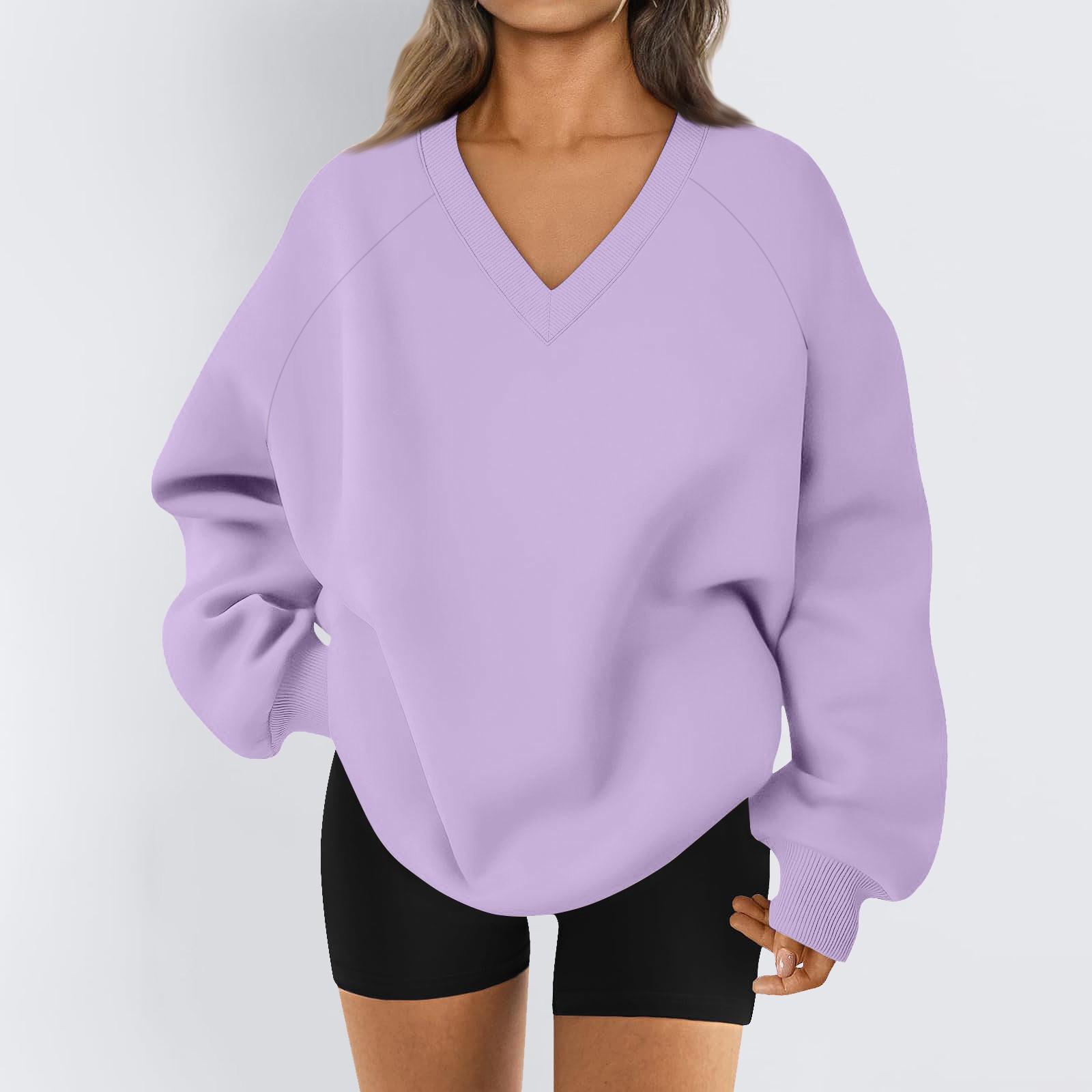 

Женская однотонная толстовка с длинным рукавом и V-образным вырезом XXXL светло-фиолетовый