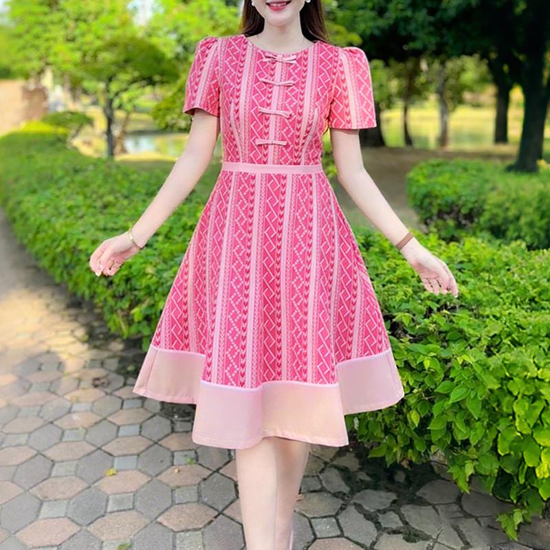 

ZANZEA Жіноча повсякденна сукня з круглим вирізом, короткими рукавами та принтом 5XL рожевий