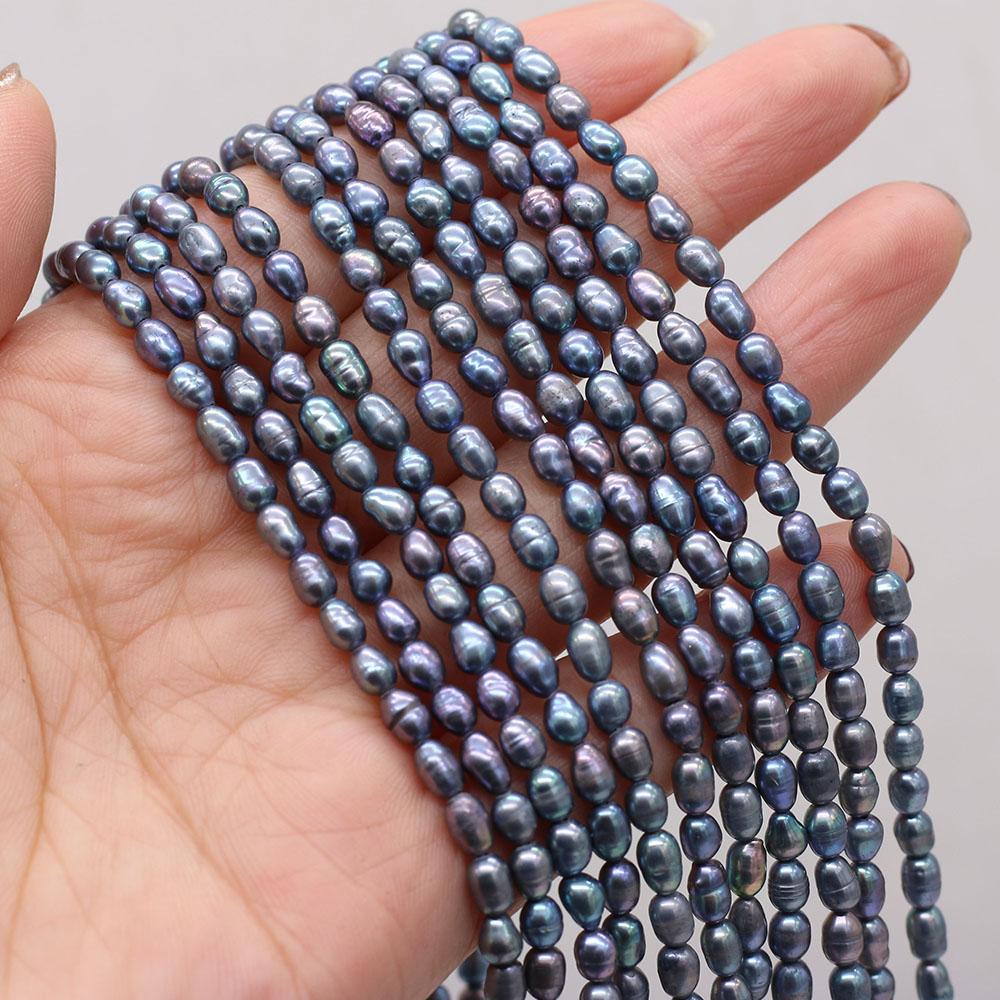 Valentine's Day Gift, Black Natural Pearl Beads, Handmade Rice Beads for Jewelry Making DIY Necklace Bracelet Accessories 36cm