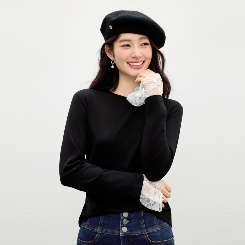 Women s Pleated Lace Patchwork T-Shirt XL