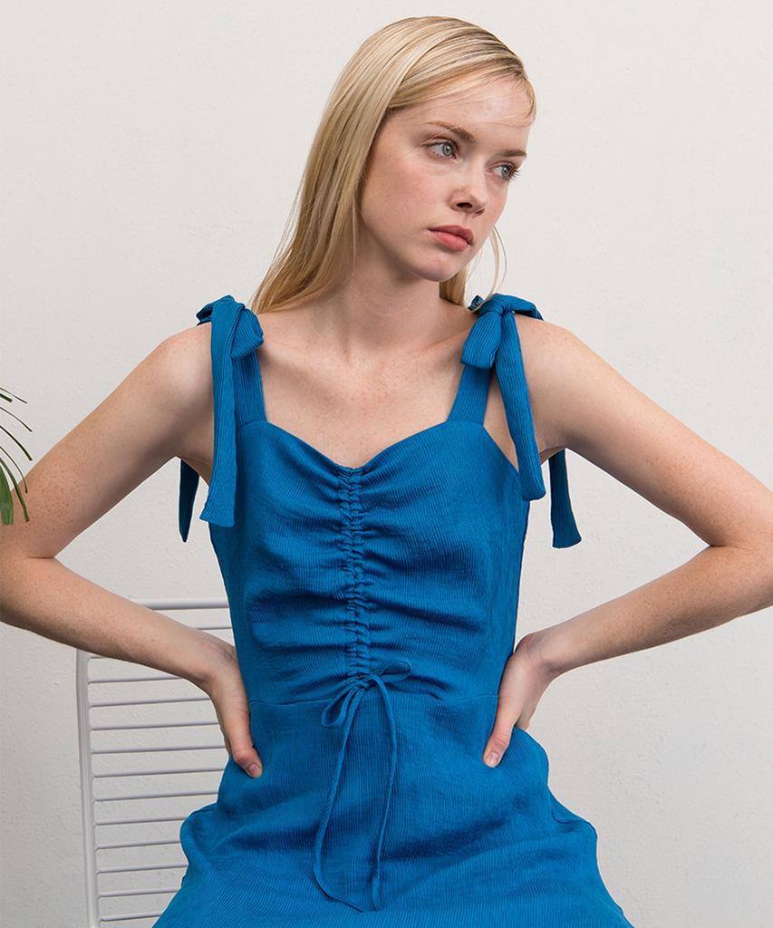 EJNOLEE Deep Blue Pleated Camisole Dress