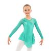 Girls Jazz Dance Bodysuit Rhythmic Gymnastics Stage Wear Sequin Tulle Splice Long Sleeves Cutouts Back Figure Ice Skating Athletic Skirted Leotard